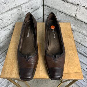 Vintage 90s Pumps 8.5 Brown Leather Square Toe Low Block Heel Casual Retro Shoes
